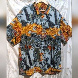 Unique vintage silk jams world button down shirt men's XLG 💜